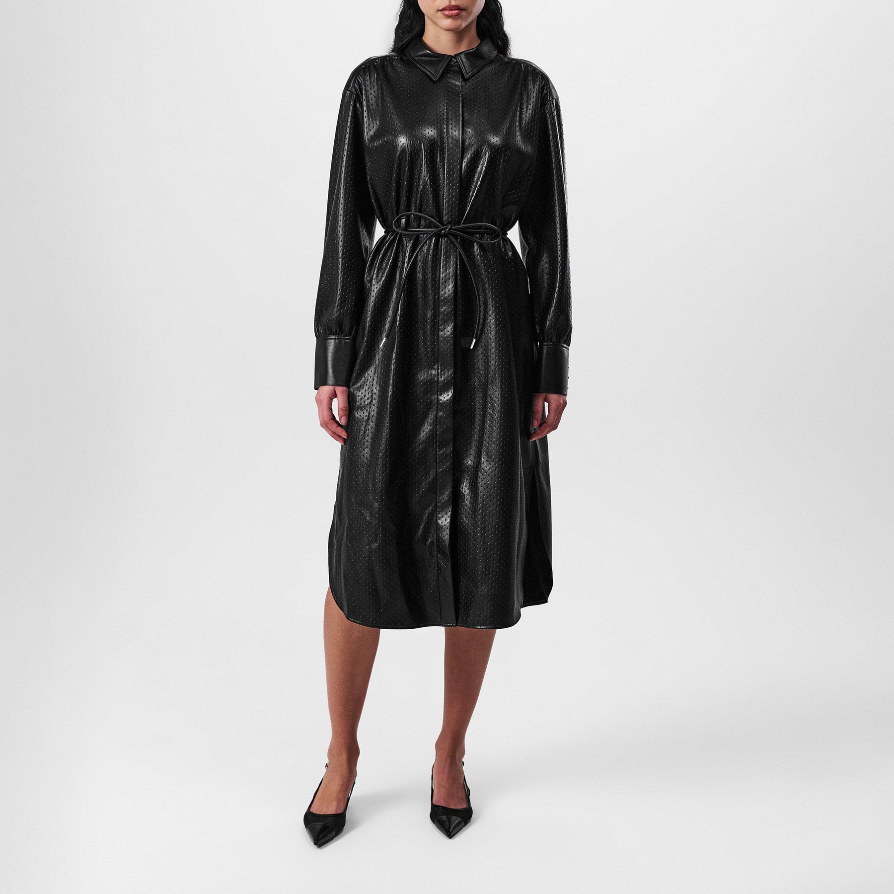 Women's Belted Elegant Shirt Collar Dress