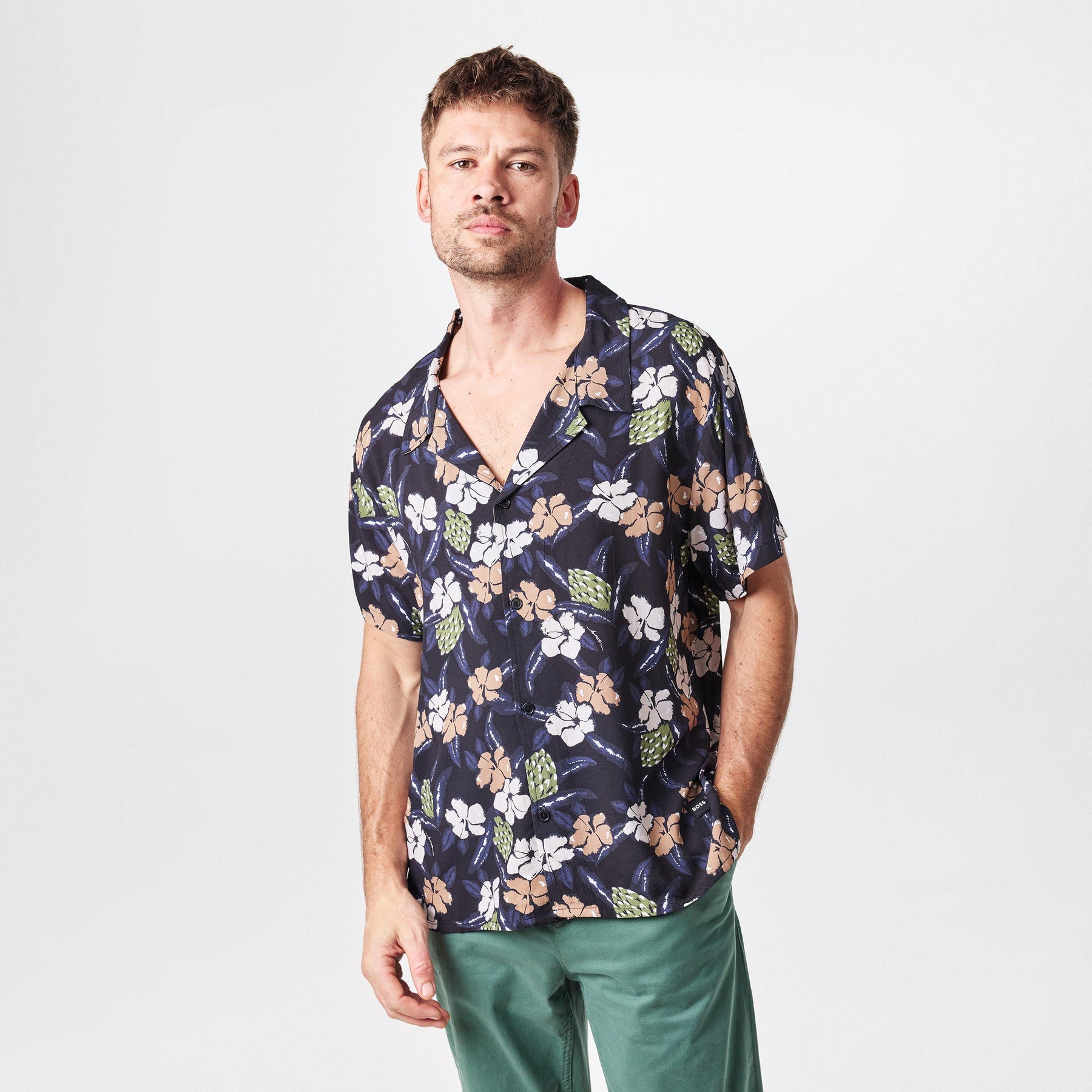 Men's BW Beach Shirt, Plain Short-Sleeve