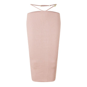 Ribbed Staggered Midi Skirt