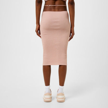 Ribbed Staggered Midi Skirt