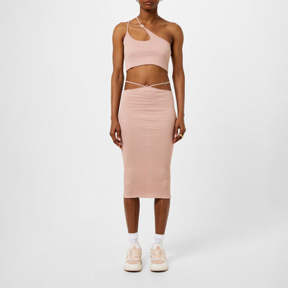 Ribbed Staggered Midi Skirt