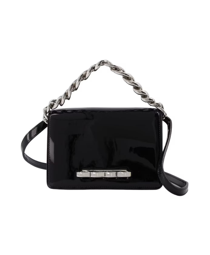 Four Ring Mini Chain Bag in Black Patent Leather