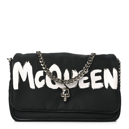 ALEXANDER MCQUEEN Nylon Graffiti Skull Small Crossbody Bag Black White