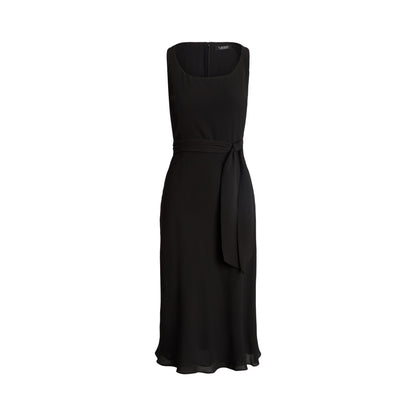 Belted Crepe Sleeveless Dress