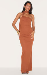 Burnt Orange Double Layer Onion Skin Scarf Neck Maxi Dress