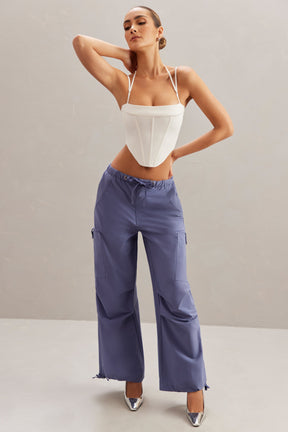 Wide Leg Cargo Trousers in Navy