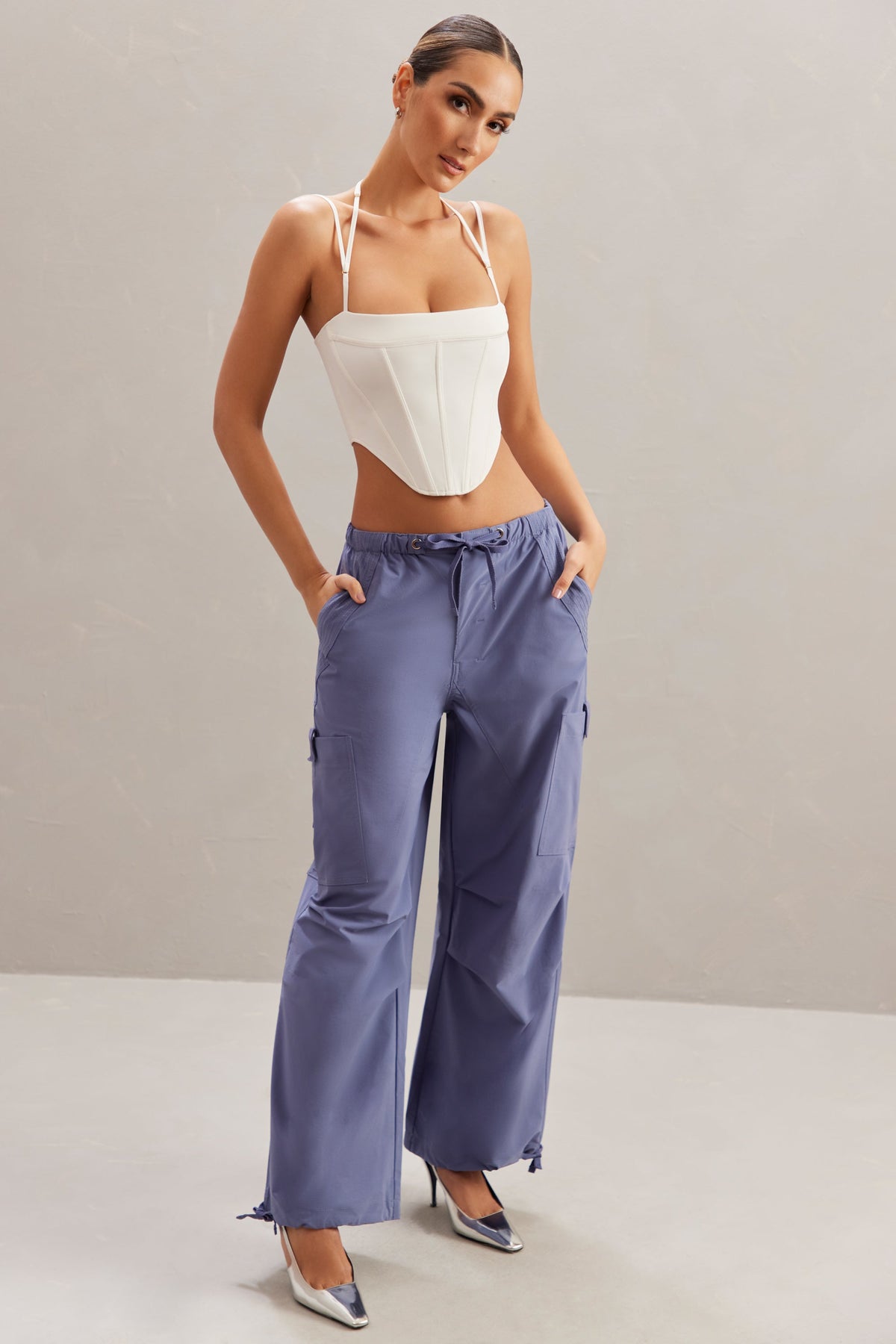 Wide Leg Cargo Trousers in Navy