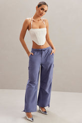 Wide Leg Cargo Trousers in Navy