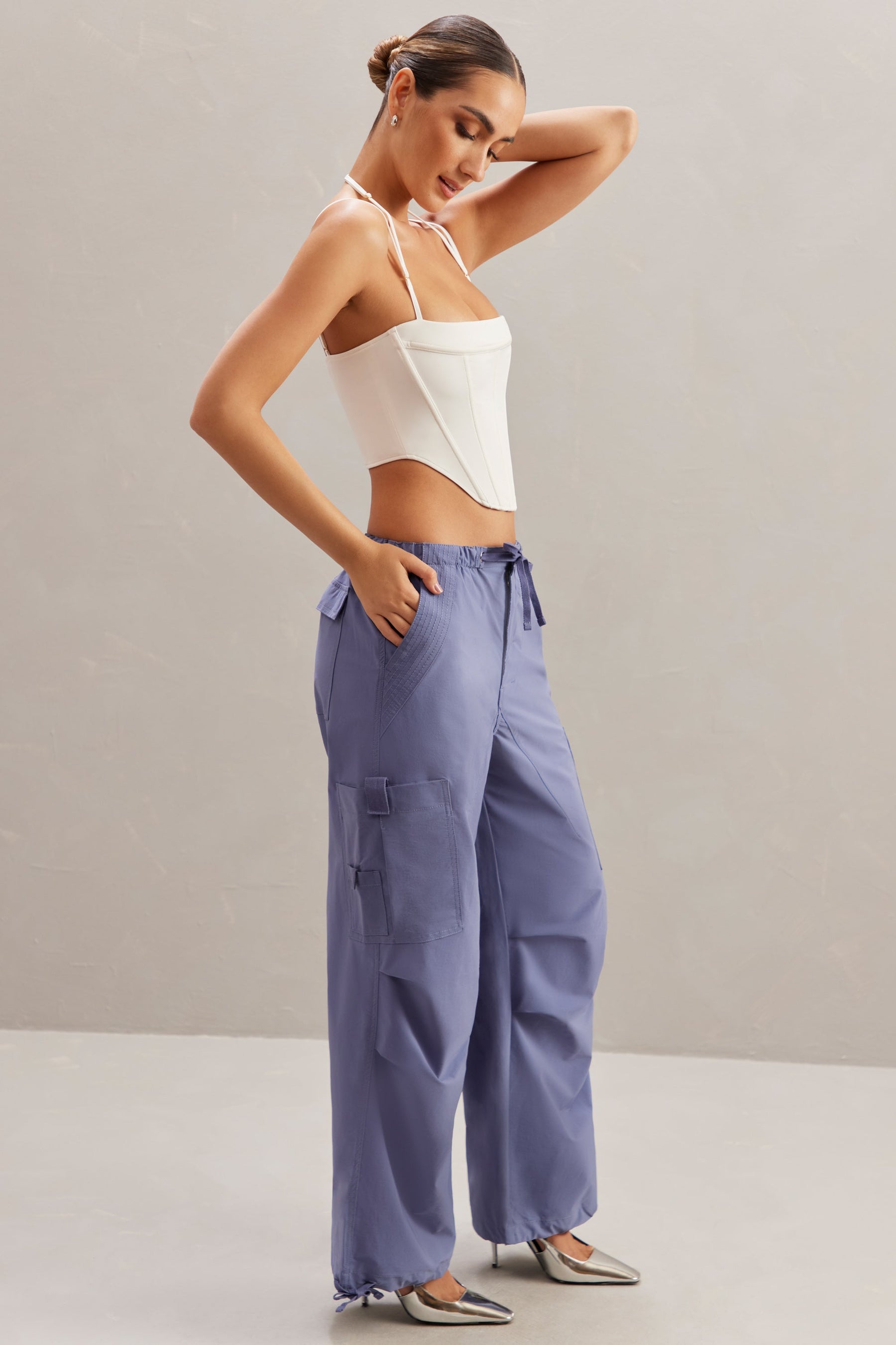 Wide Leg Cargo Trousers in Navy