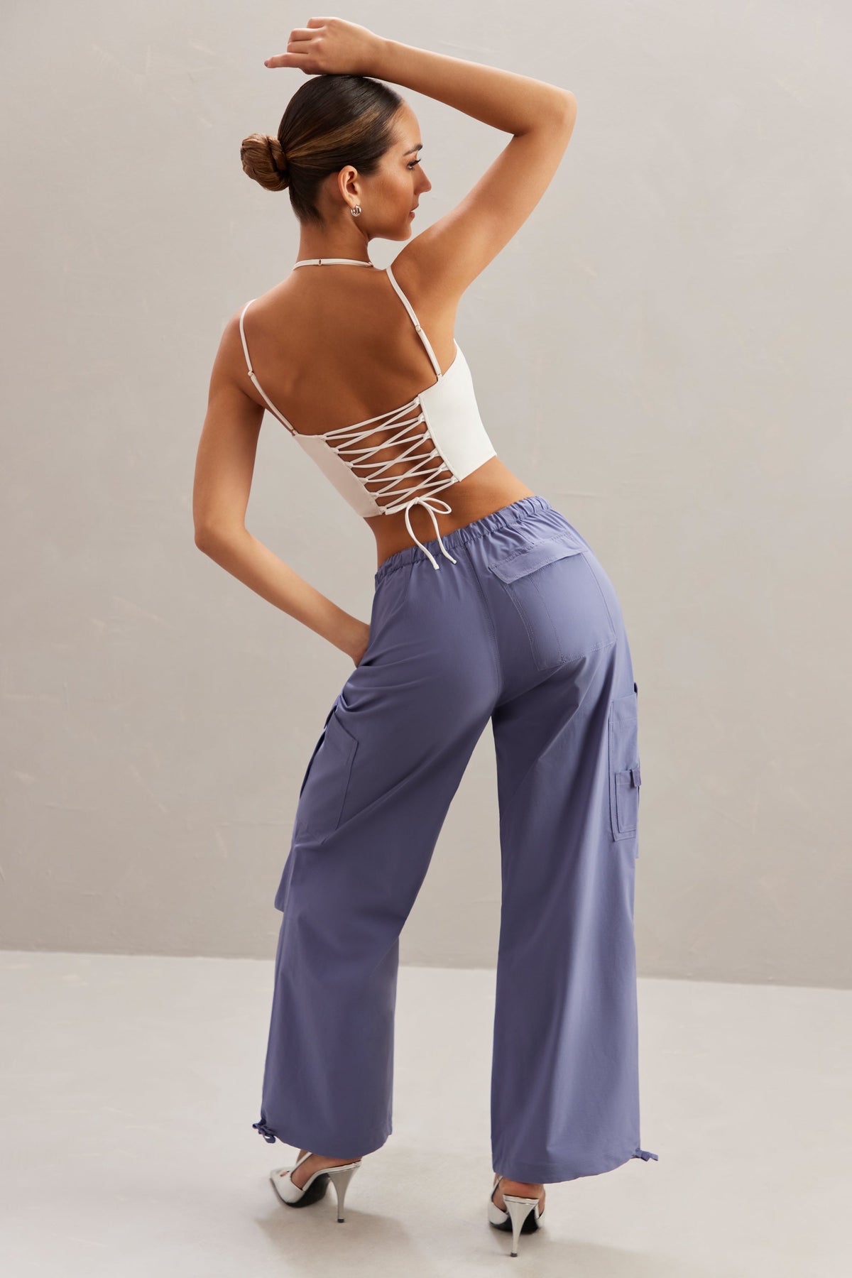 Wide Leg Cargo Trousers in Navy