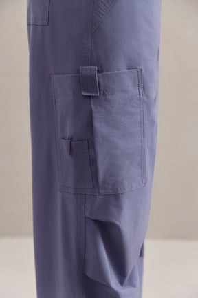 Wide Leg Cargo Trousers in Navy