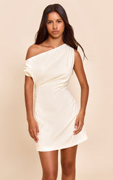 Petite Cream Ruched Drape Dress