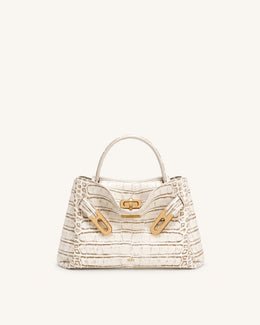 Rhea Small Double Buckle Shoulder Bag - Grey Croc