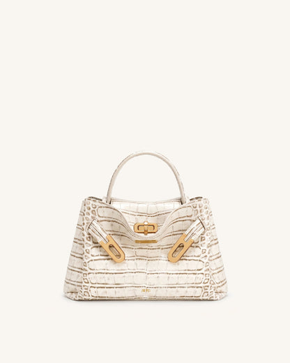 Rhea Small Double Buckle Shoulder Bag - Grey Croc