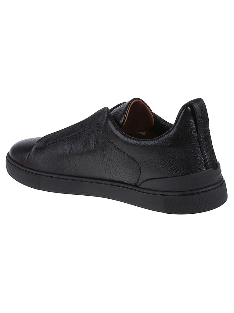Zegna Men's Triple Stitch Low-Top Sneakers in Black Deer & Cow Leather – Made in Italy