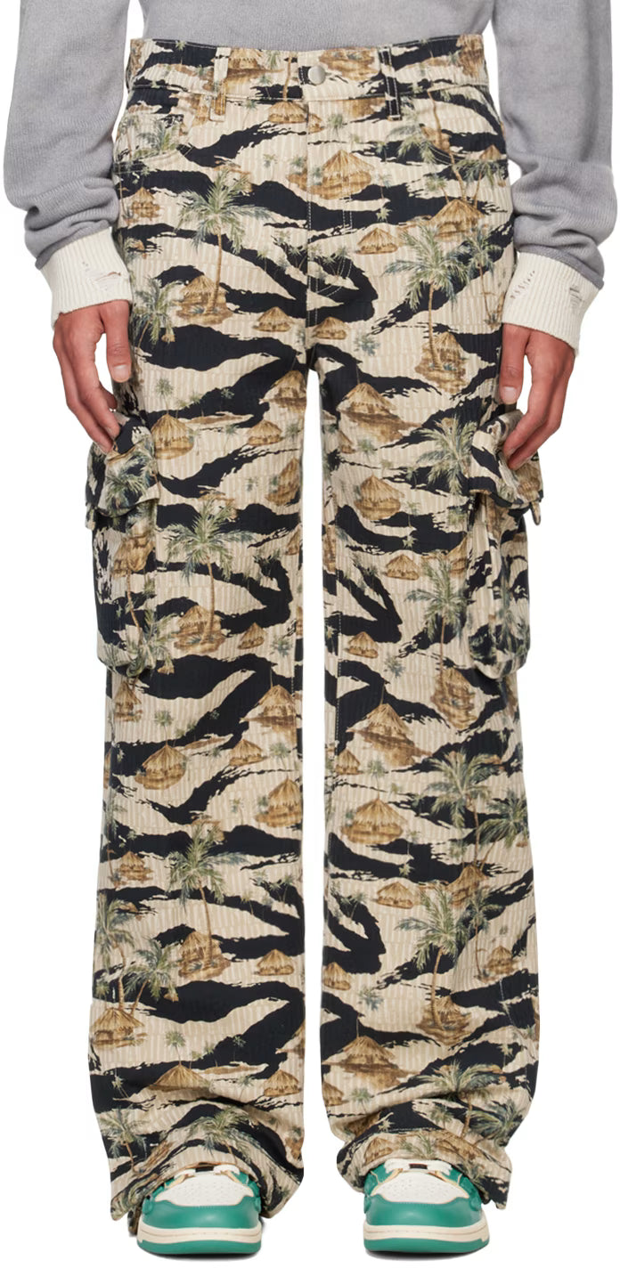 Beige 'Amiri' Repeat Palm Baggy M65 Cargo Pants