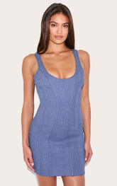 Navy Woven Corset Detail Mini Dress