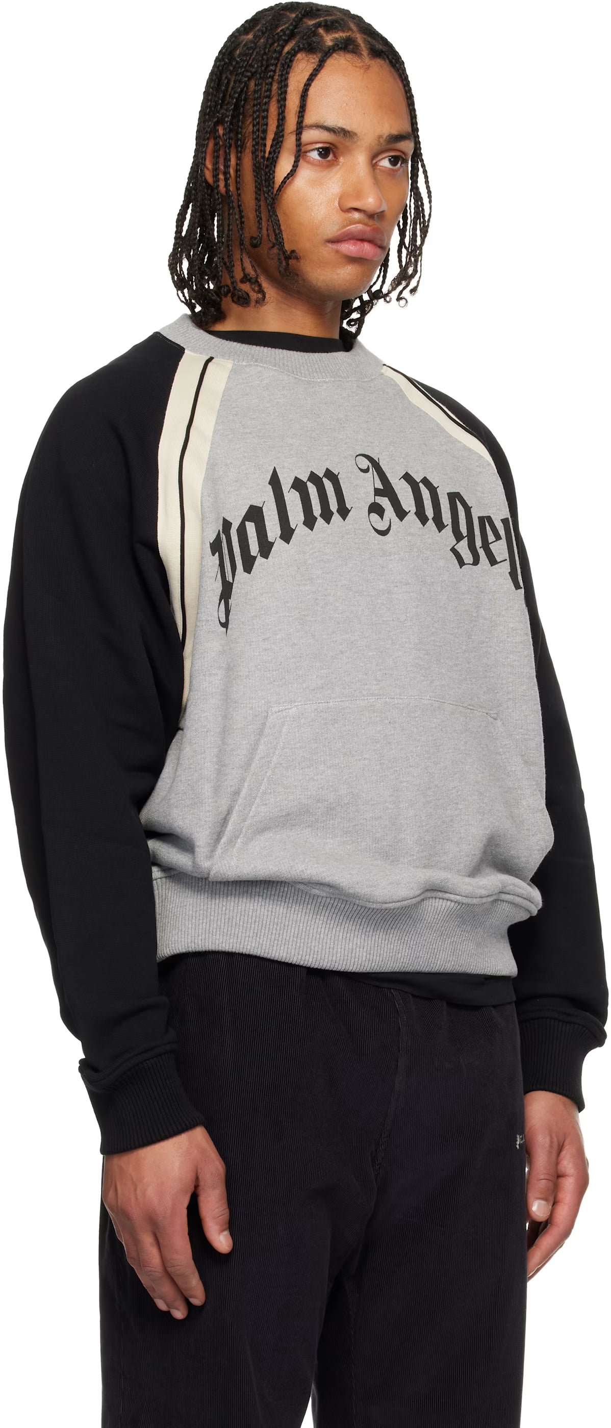 Gray Curved Logo Track Crew Sweatshirt