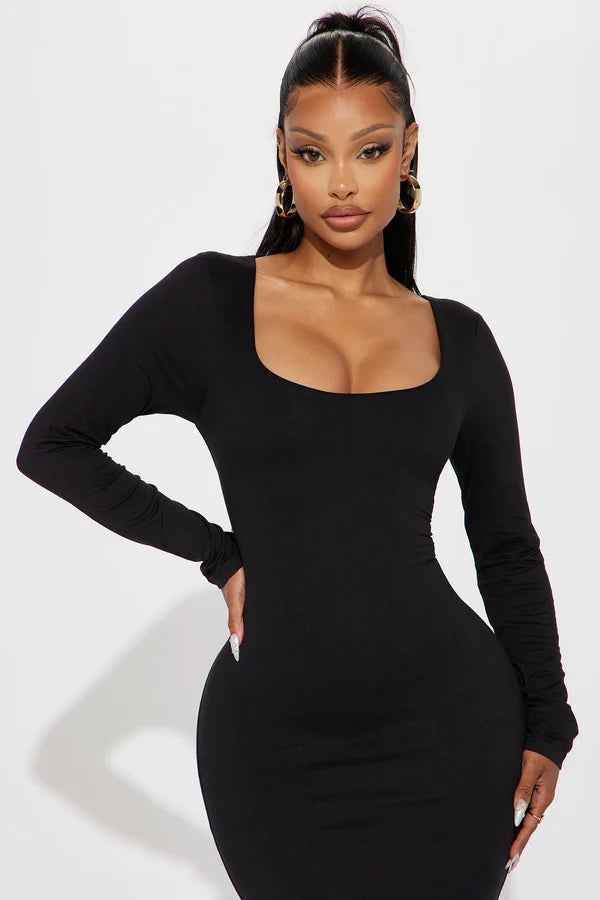 Hadley Double Lined Midi Dress - Black