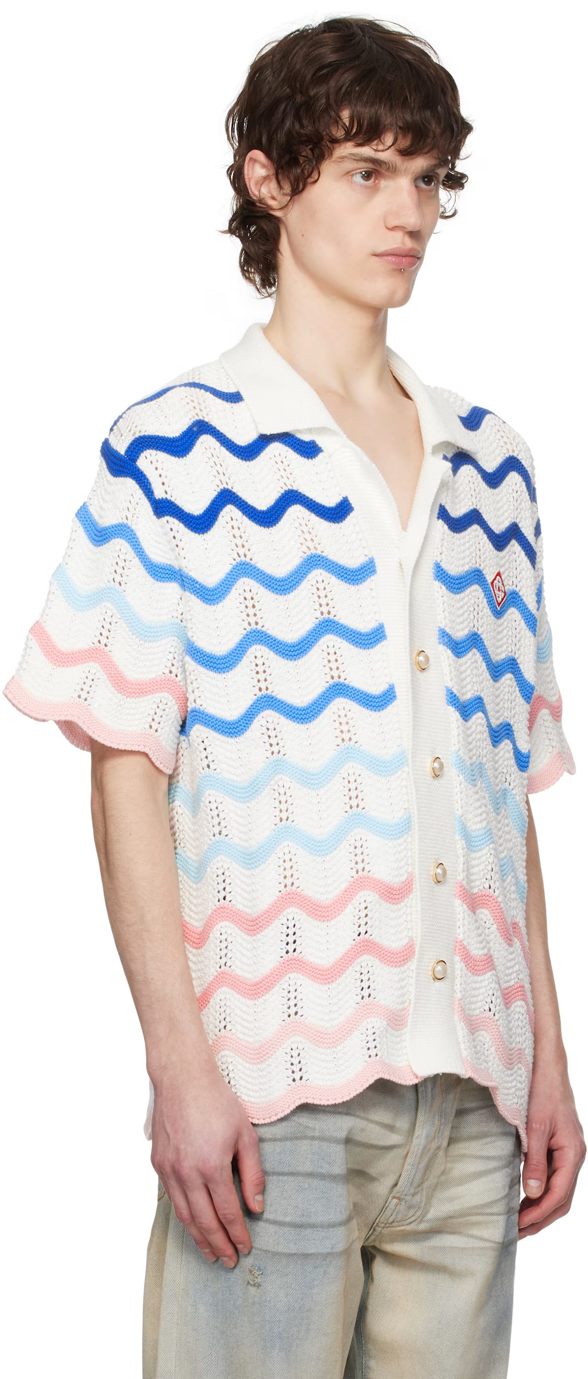 Multicolor Gradient Wave Crochet Shirt