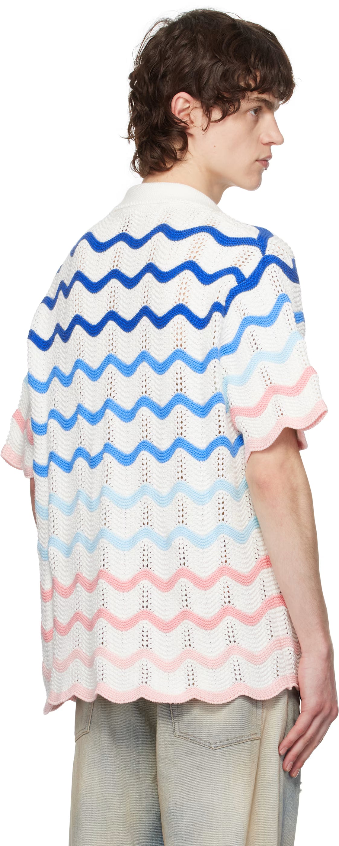 Multicolor Gradient Wave Crochet Shirt