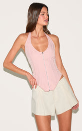 Pale Pink Boned Dip Hem Corset