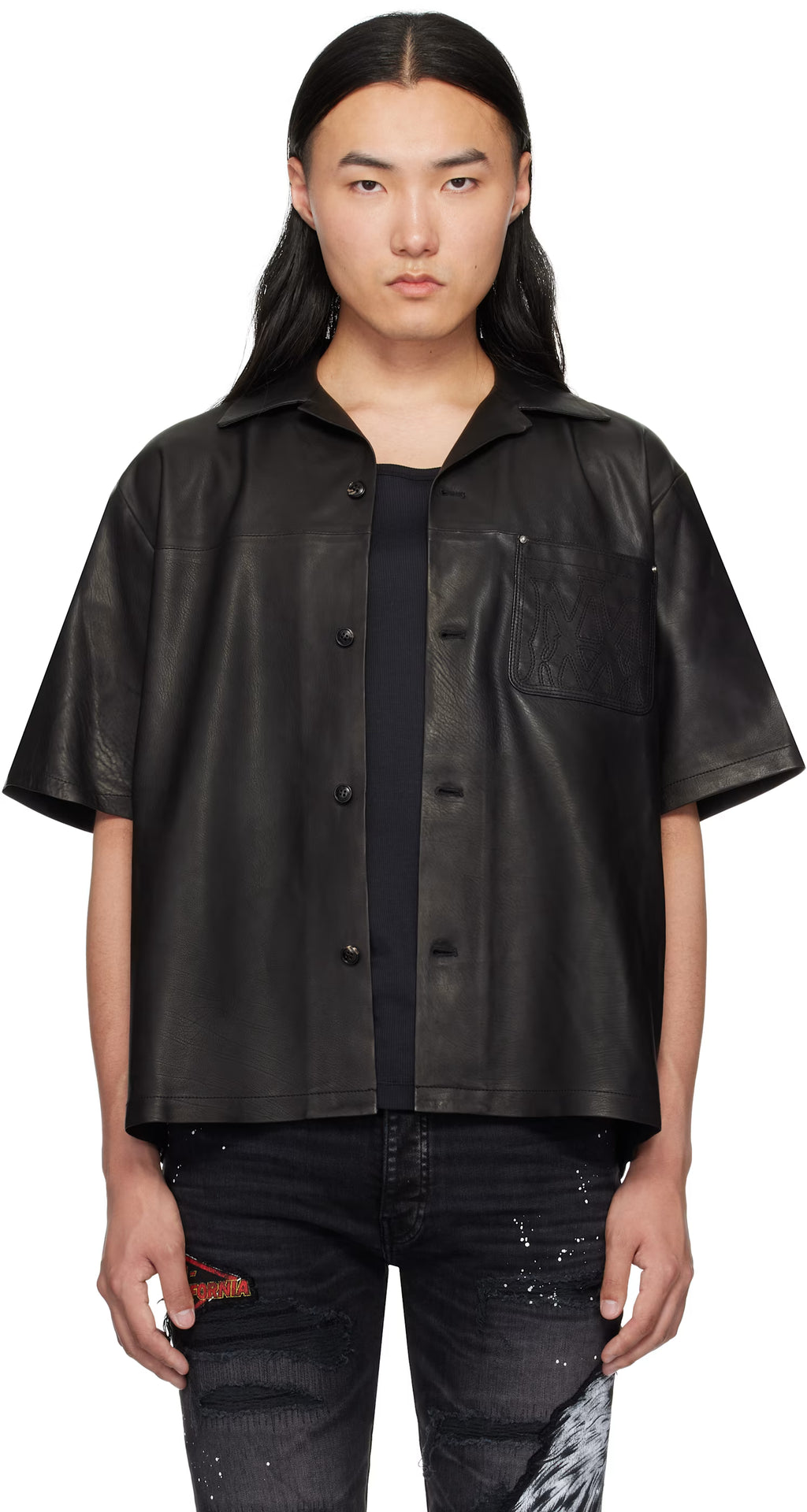 Black MA Leather Camp Shirt