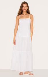 White Corset Dropped Waist Maxi Dress