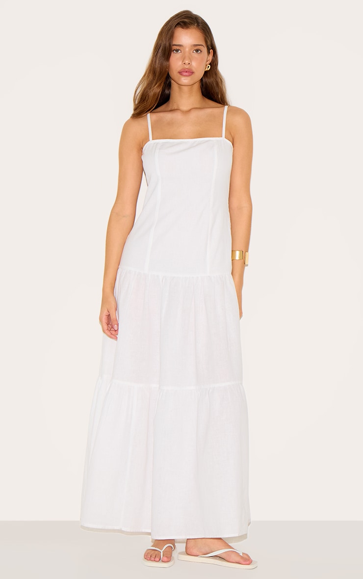 White Corset Dropped Waist Maxi Dress