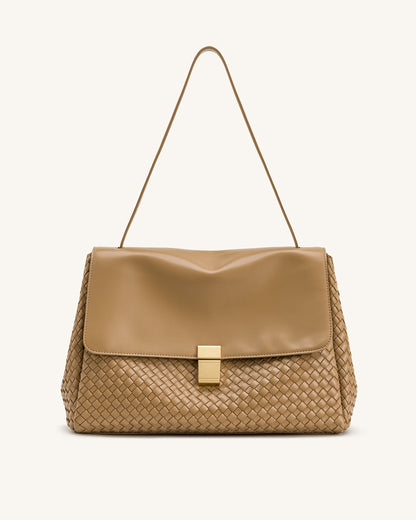 Hilary Woven Shoulder Bag - Dark Brown