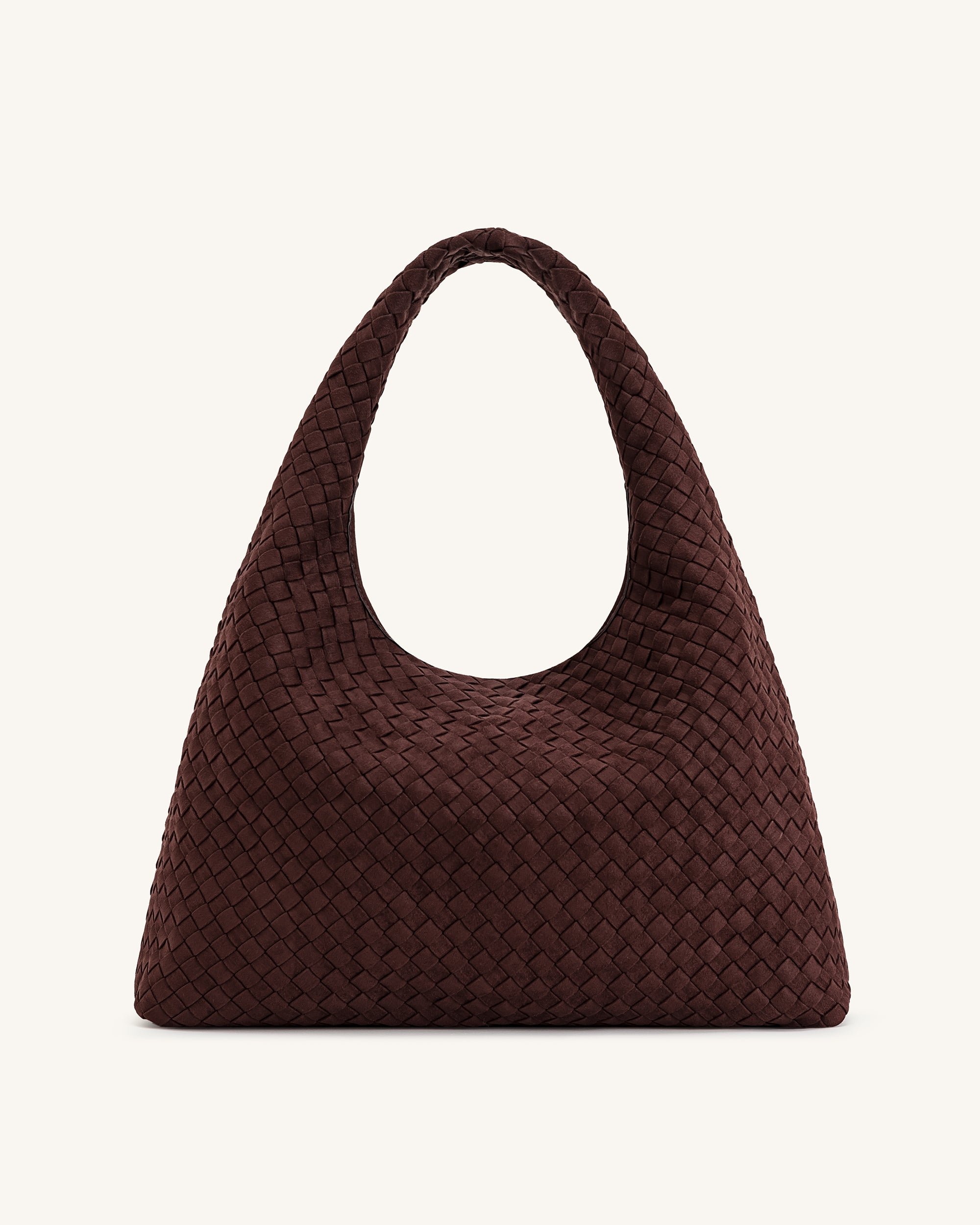 Laura Faux Suede Woven Shoulder Bag - Dark Brown