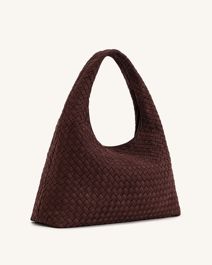 Laura Faux Suede Woven Shoulder Bag - Olive Green