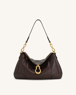Jayla Metal Pendant Embellished Shoulder Bag - Dark Brown