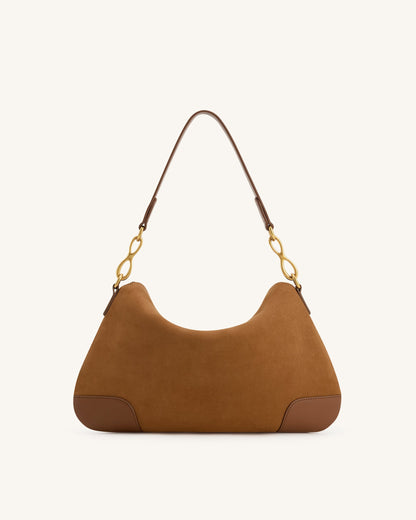 Jayla Faux Suede Metal Pendant Embellished Shoulder Bag - Brown