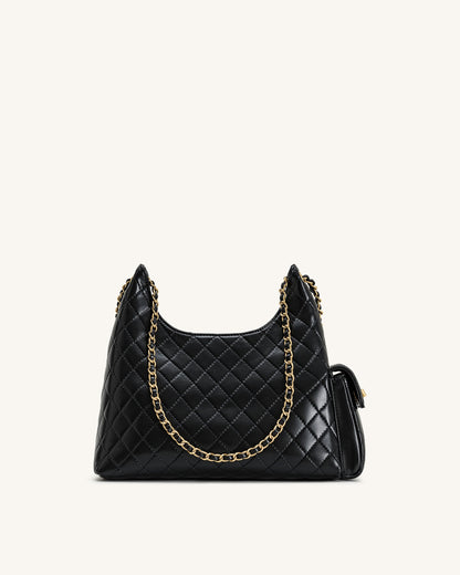 Vivian Quilted Chain Shoulder Bag - Brown