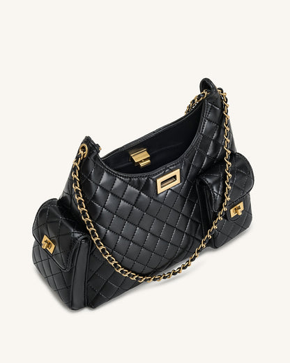 Vivian Quilted Chain Shoulder Bag - Brown