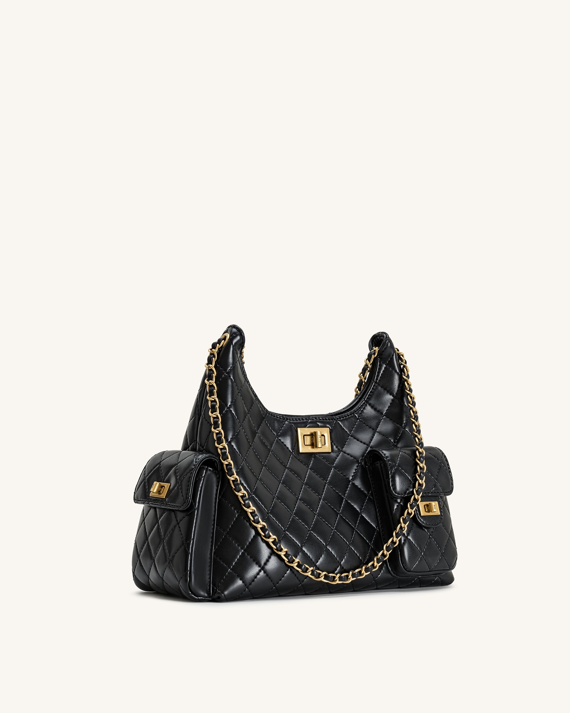 Vivian Quilted Chain Shoulder Bag - Brown