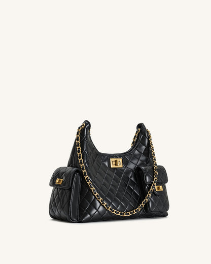 Vivian Quilted Chain Shoulder Bag - Brown