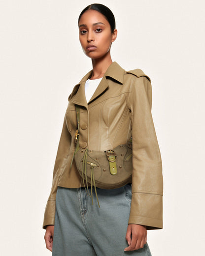 Tessa Suede Shoulder Bag - Dark Birch Brown