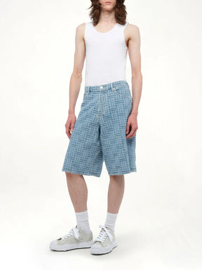 Kenzo Weave Straight Shorts in Blue Denim