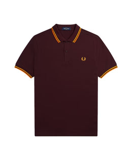 Fred Perry Slim Fit Twin Tipped Polo in Oxblood/Electric Yellow/Gold