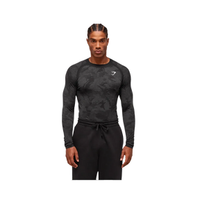 Gymshark Geo Seamless Long Sleeve T-Shirt Slim Fit Black/Charcoal Grey