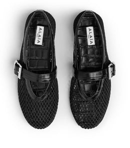 Alaïa Croc-Embossed Leather Mesh Ballet Flats