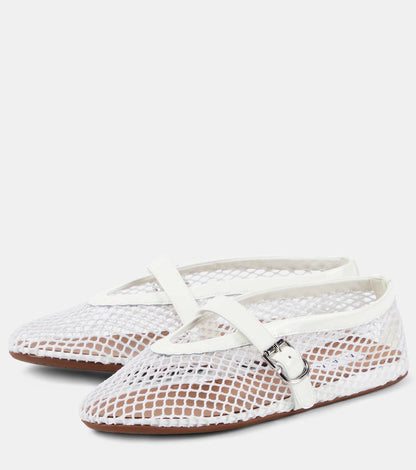 Alaïa Leather-trimmed fishnet ballet flats