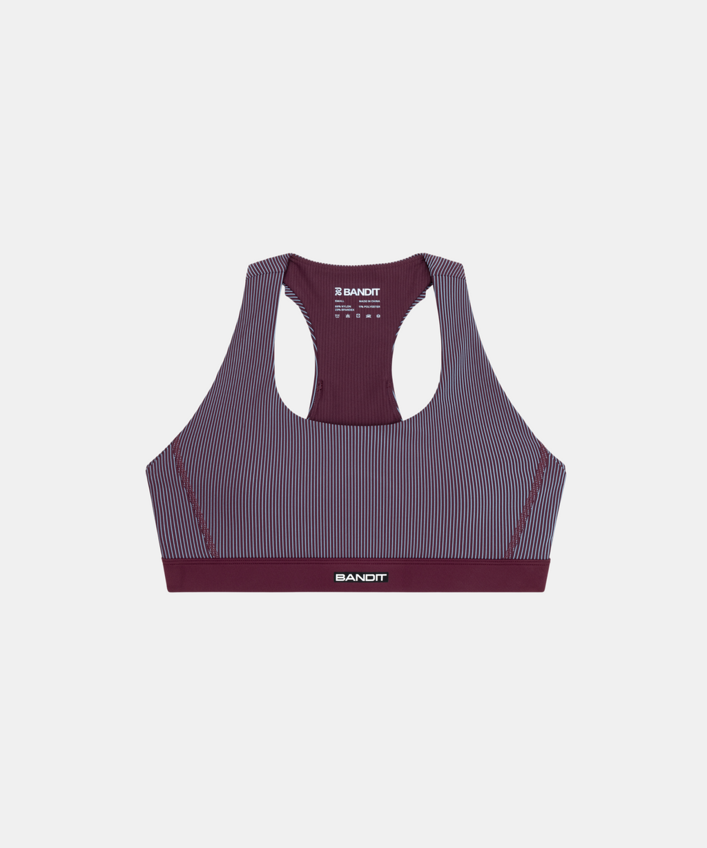 Striped Cadence™ Scoop Neck Run Bra - Fig / Vintage Blue