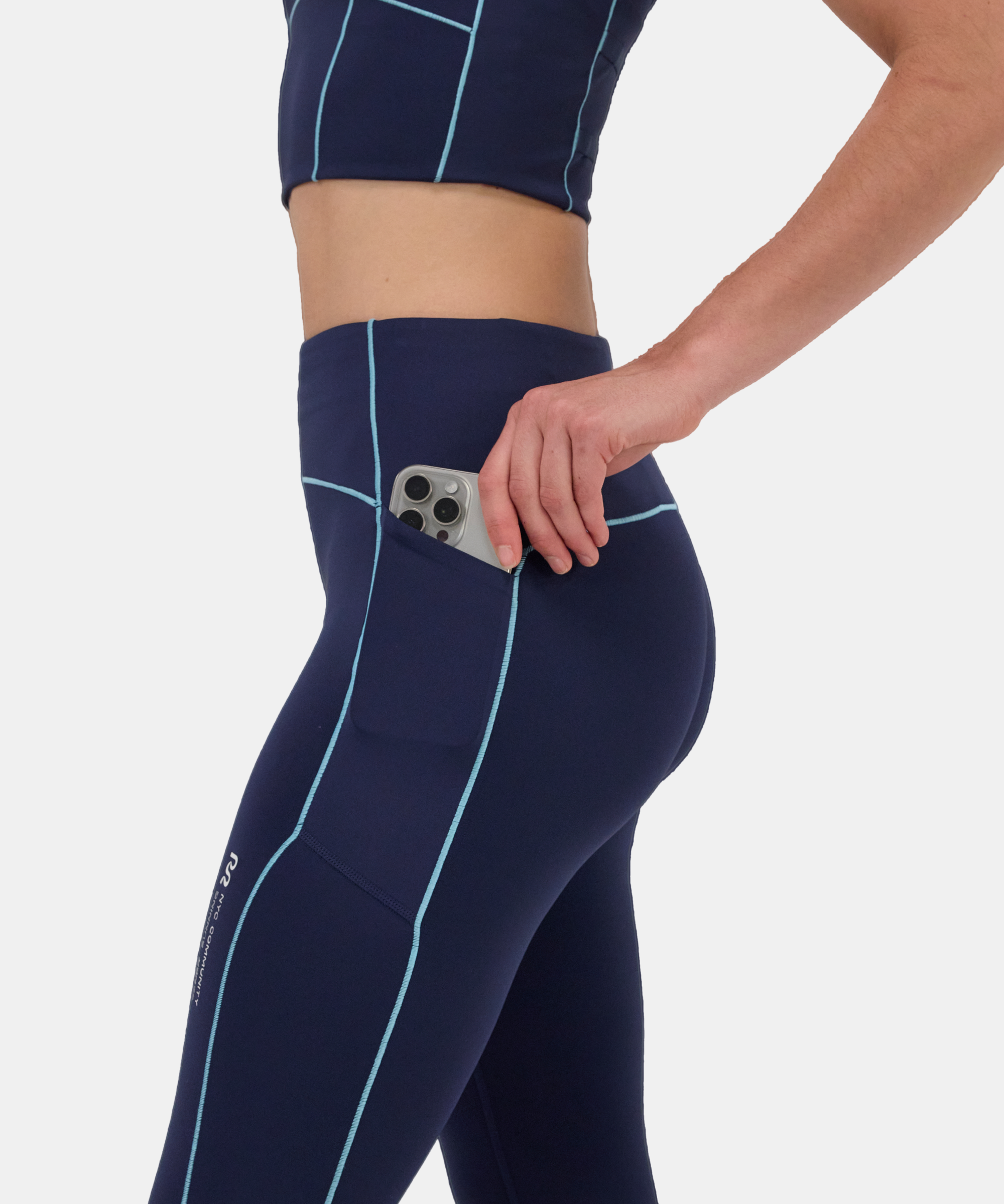 Stamina™ Pop Stitch™ High Waist Leggings - NY Navy / Vintage Blue