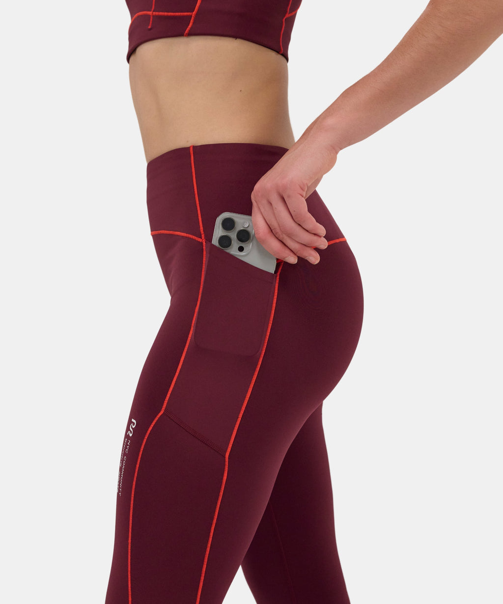 Stamina™ Pop Stitch™ High Waist Leggings - Fig / Intense Red