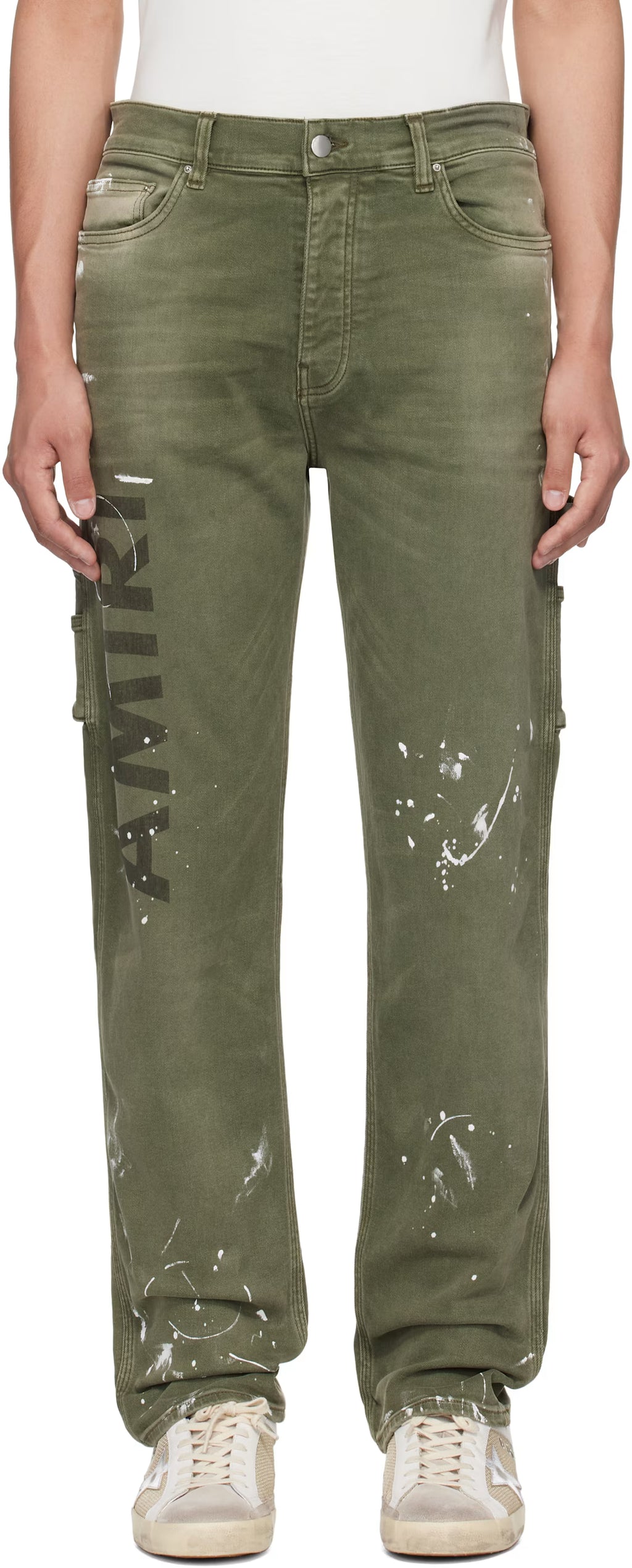 Khaki Army Logo Painted Slim Workman Jeans