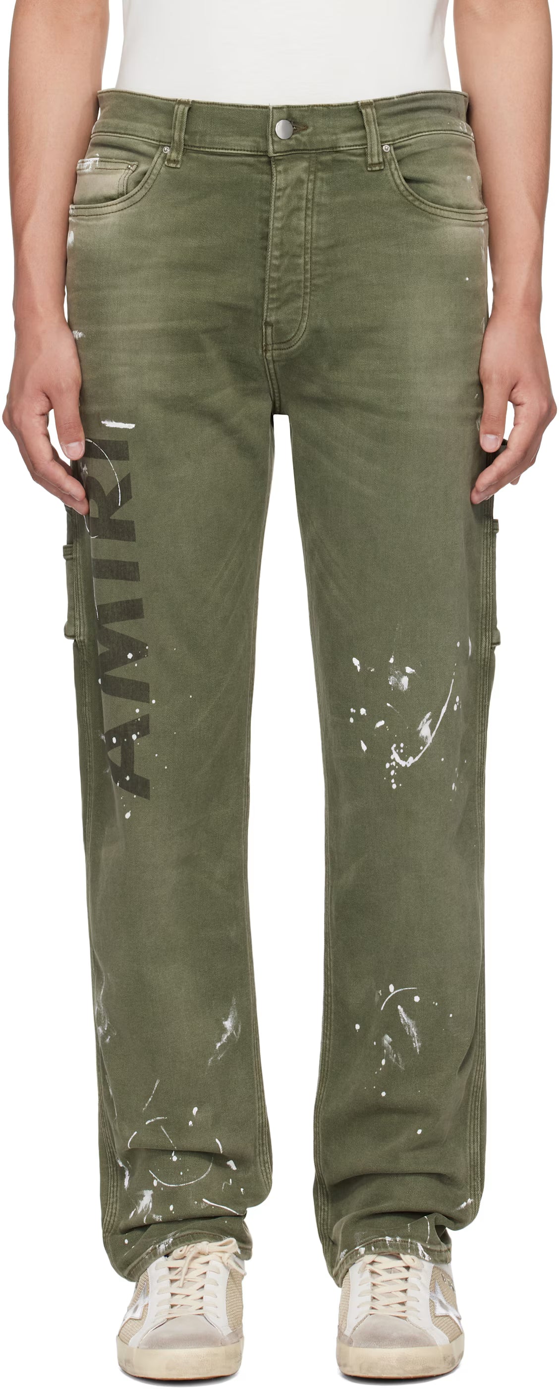 Khaki Army Logo Painted Slim Workman Jeans