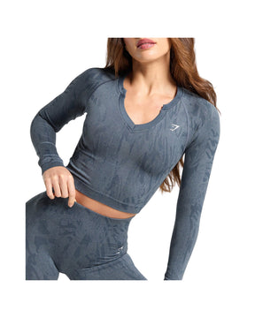 Adapt Camo Seamless Long Sleeve Top Body fit Titanium Blue/Denim Grey